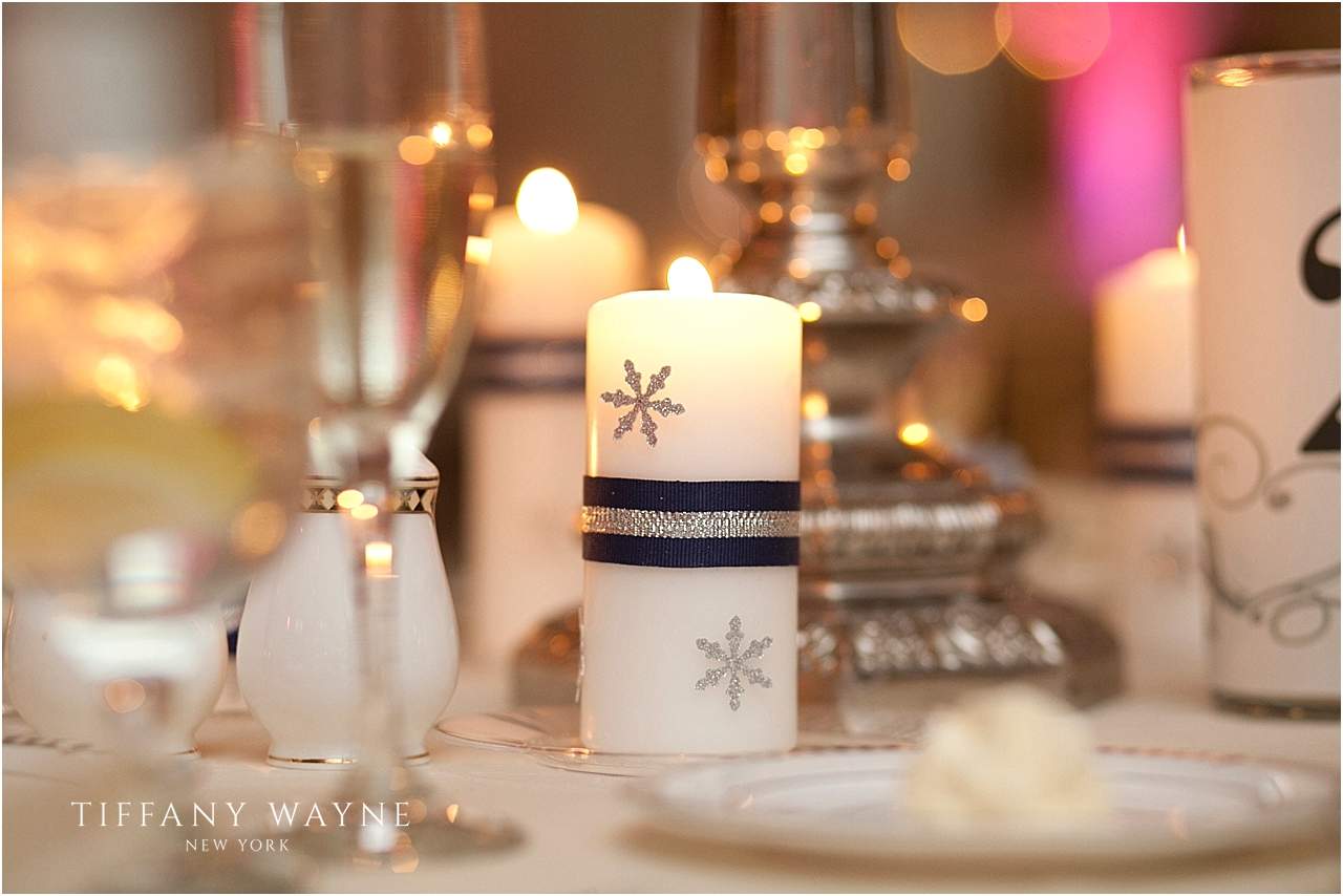 holiday wedding centerpieces with candles photographed by Tiffany Wayne Photography