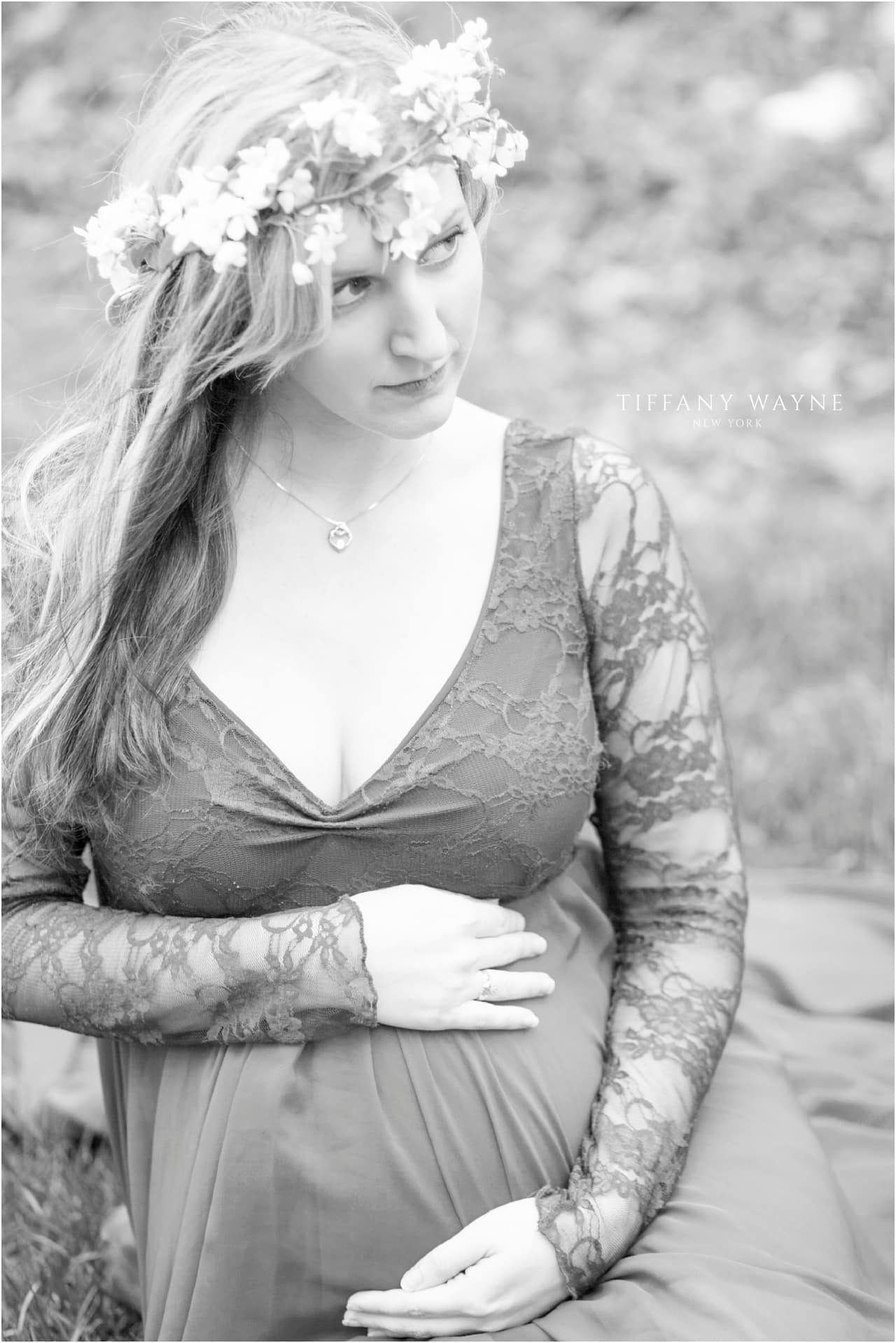 backyard maternity session with floral crown