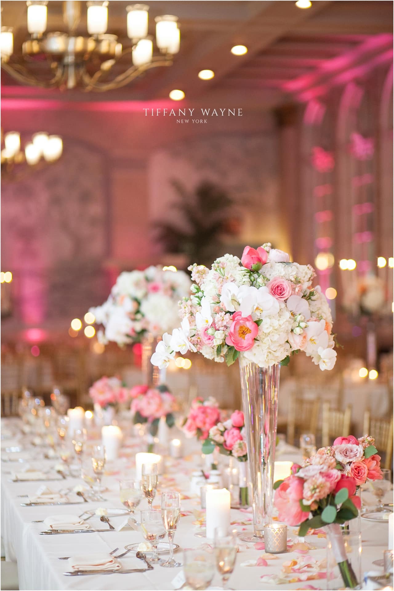 Franklin Plaza pink and white floral centerpieces
