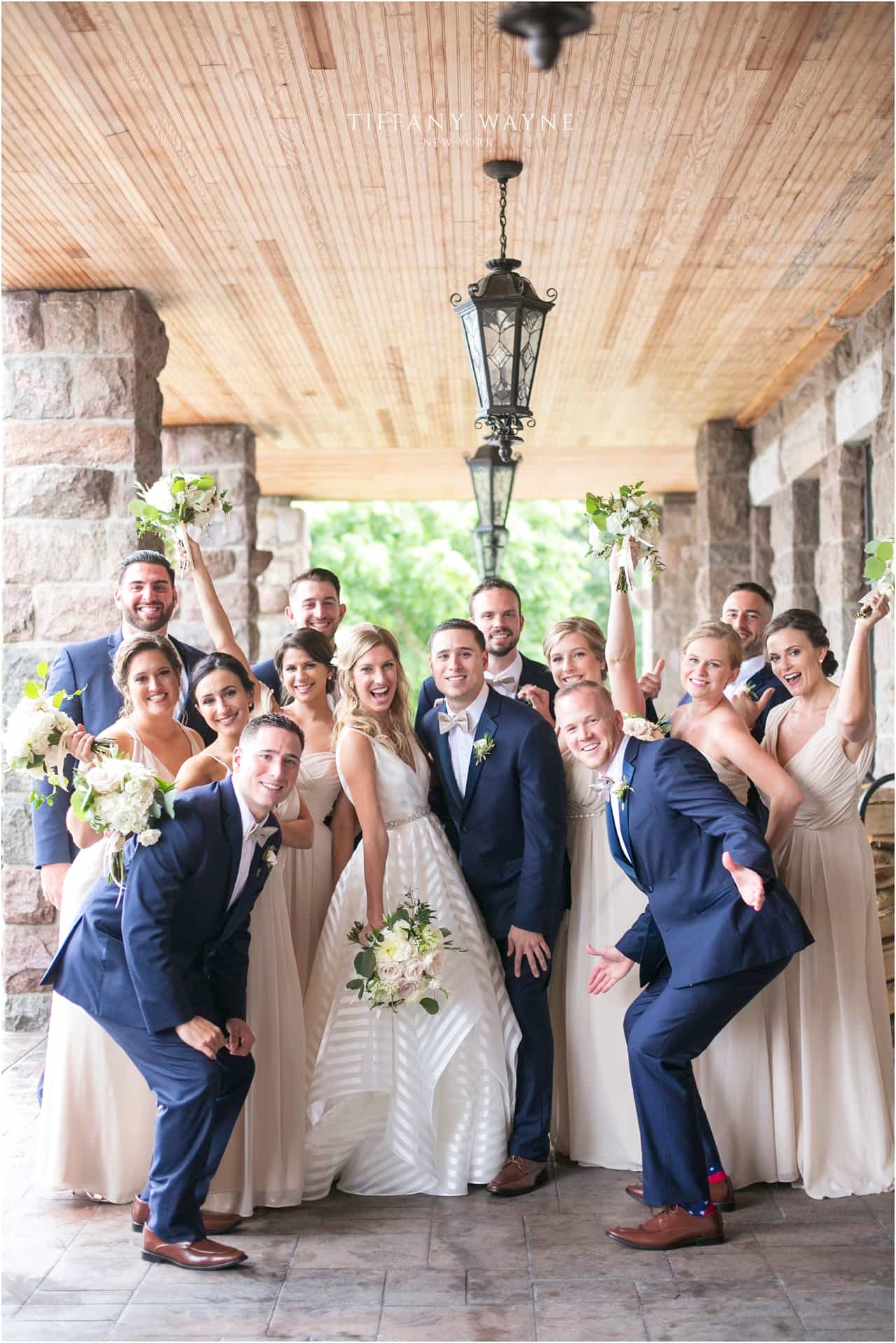 blush and navy wedding party at Inn at the Erlowest