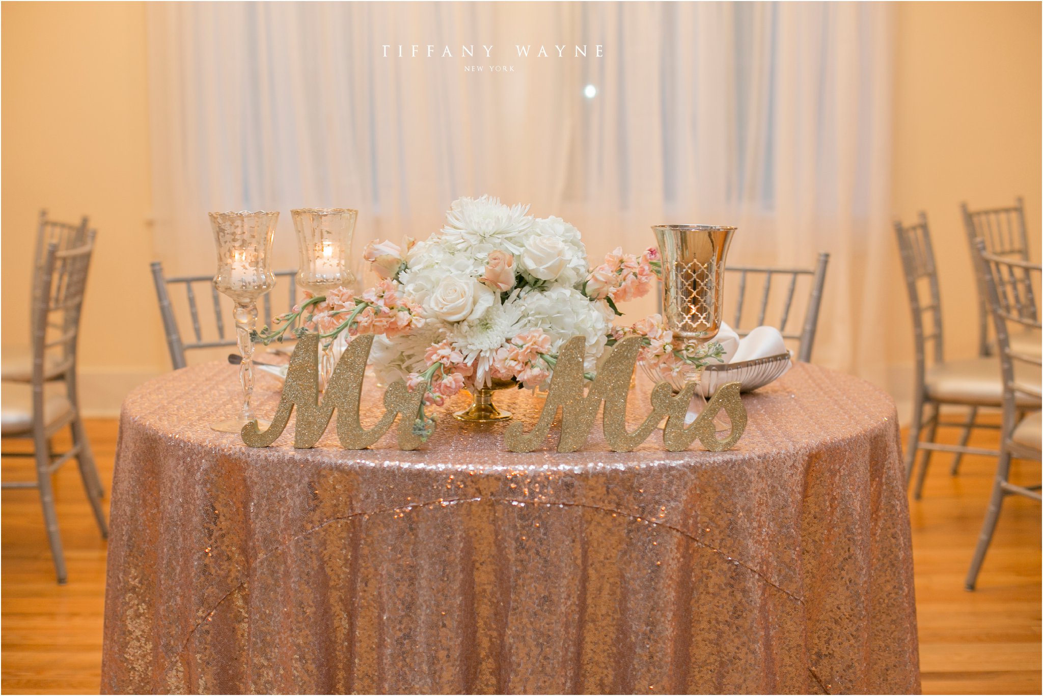 sparkly rose gold and gold sweetheart table Crooked Lake House