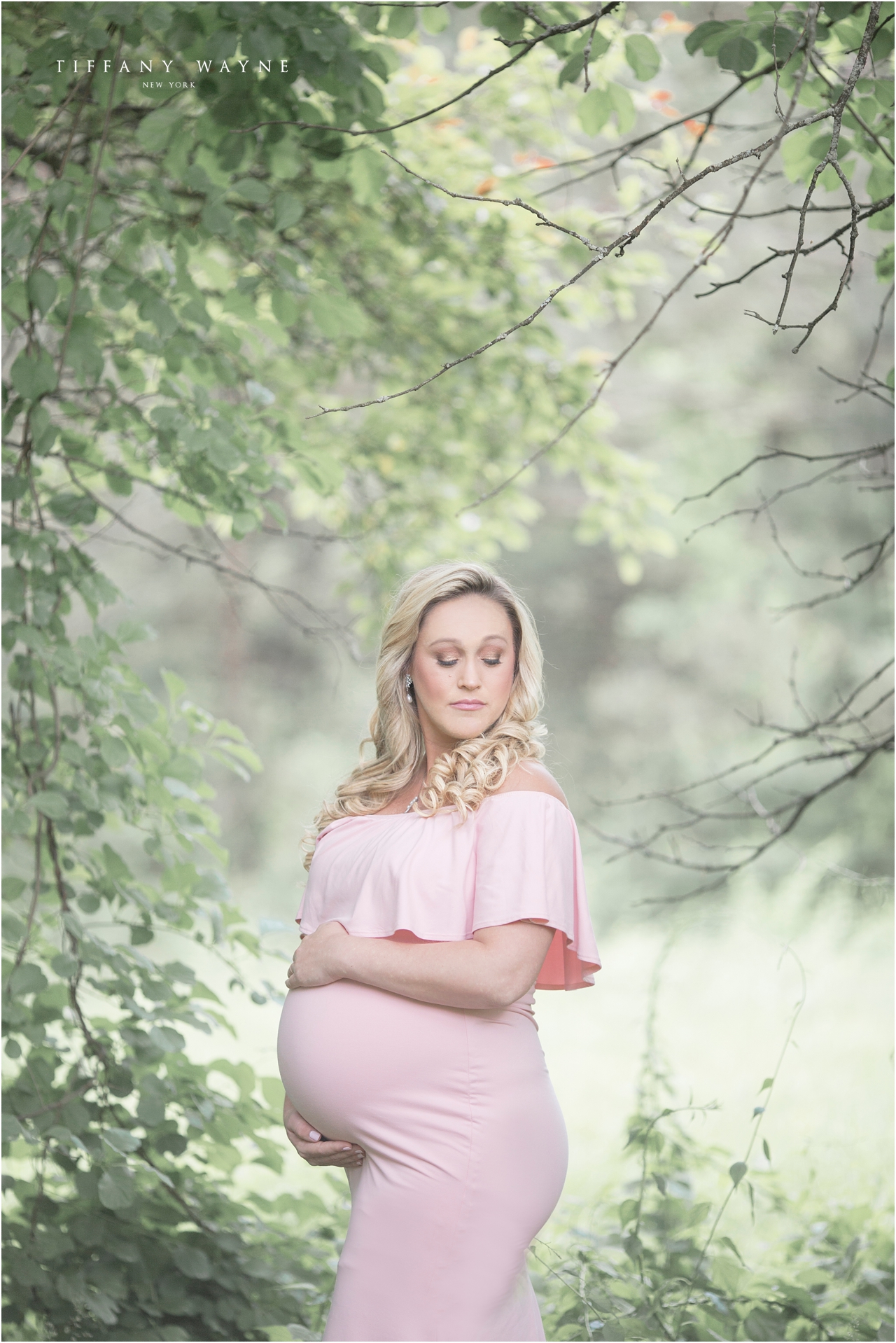 albany ny maternity photographer mother to be in pink gown