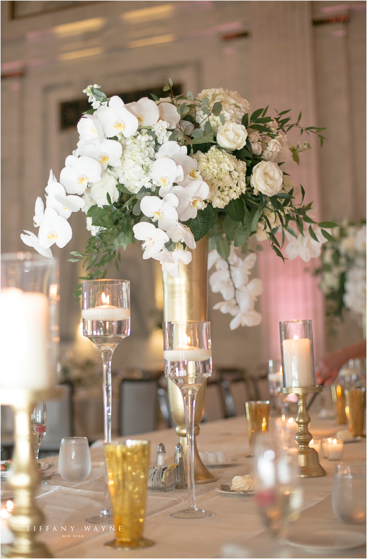 elegant floral reception centerpieces at 60 State Place wedding