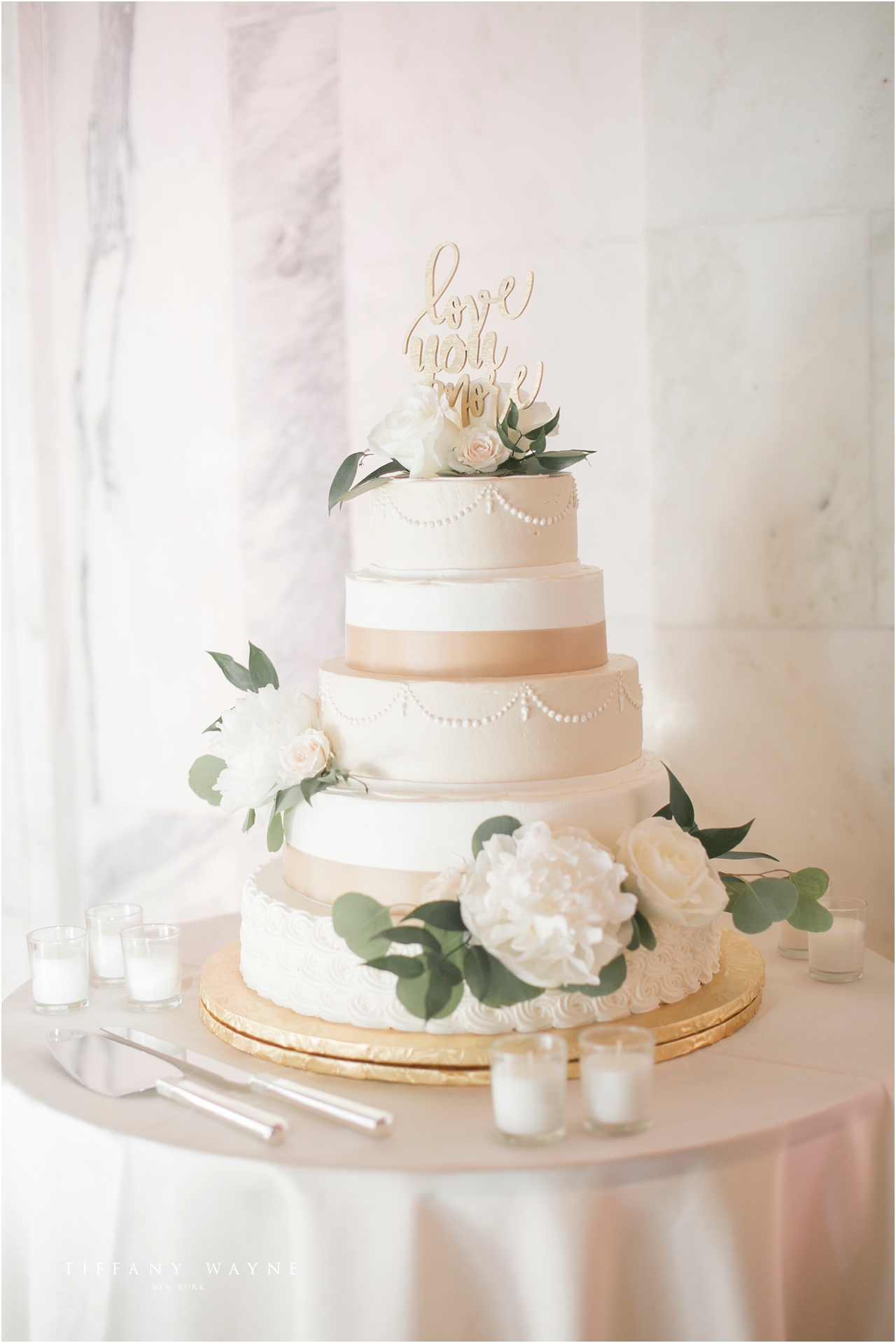tiered wedding cake at 60 State Place wedding