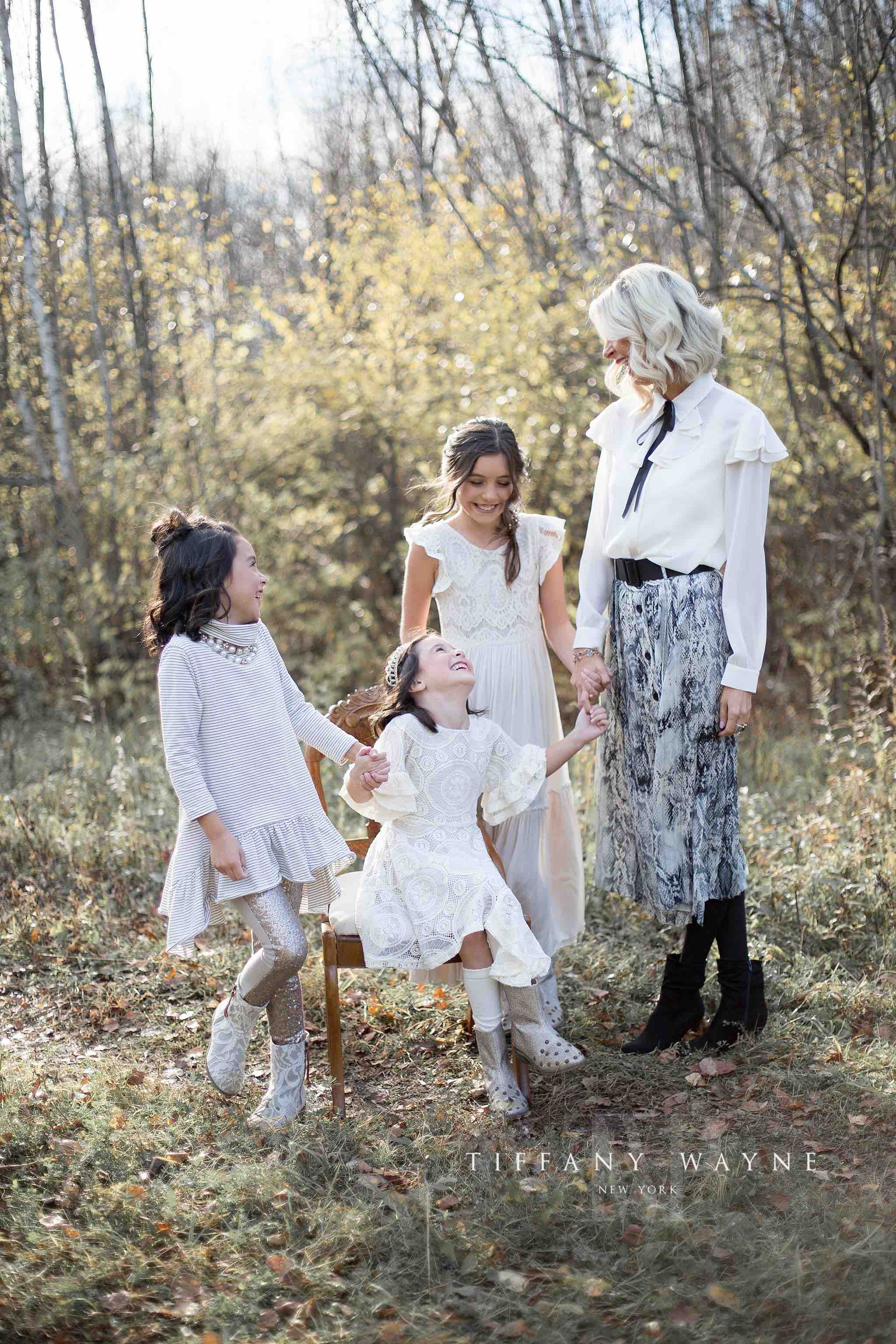 outdoor family portraits of mom with daughters by NY family photographer TIffany Wayne Photography