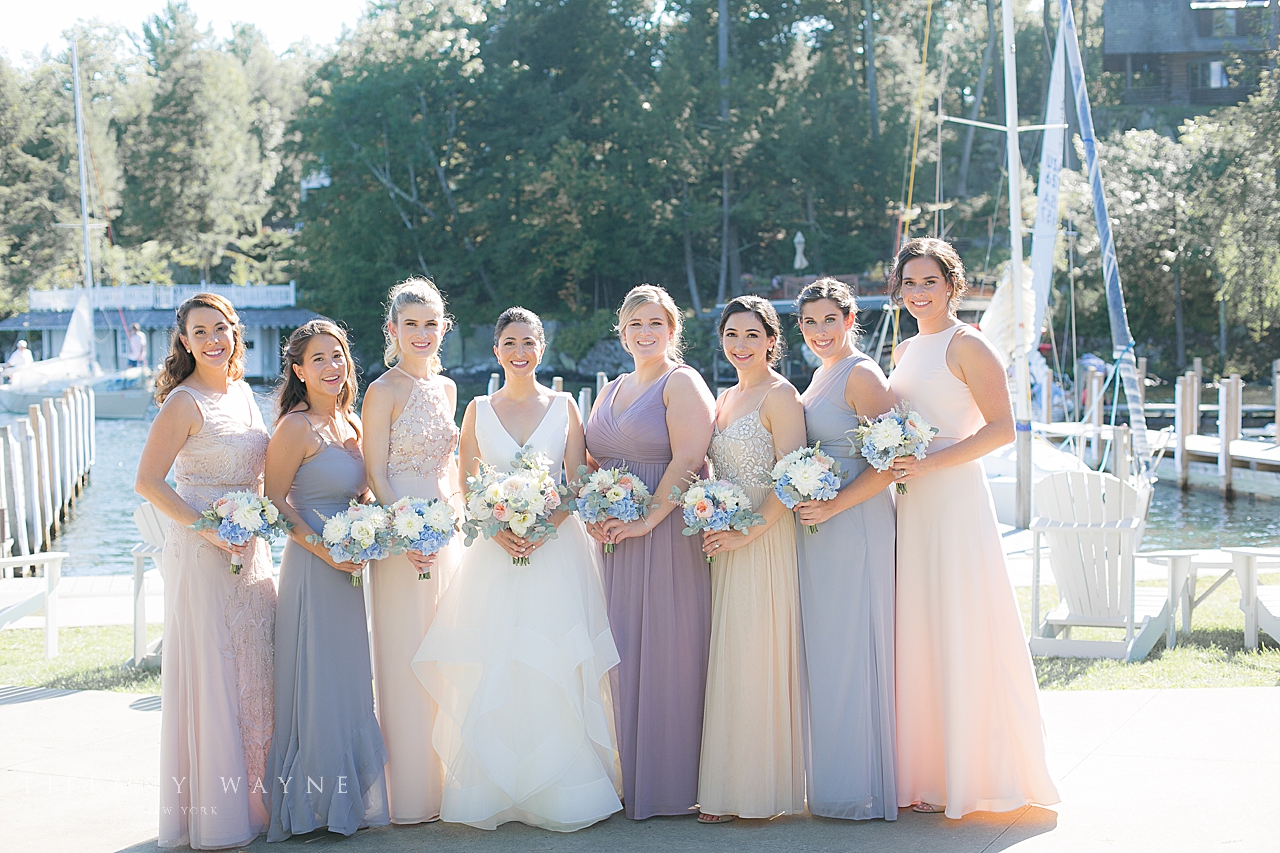 bride and bridesmaids photographed at Lake George Club by wedding photographer Tiffany Wayne