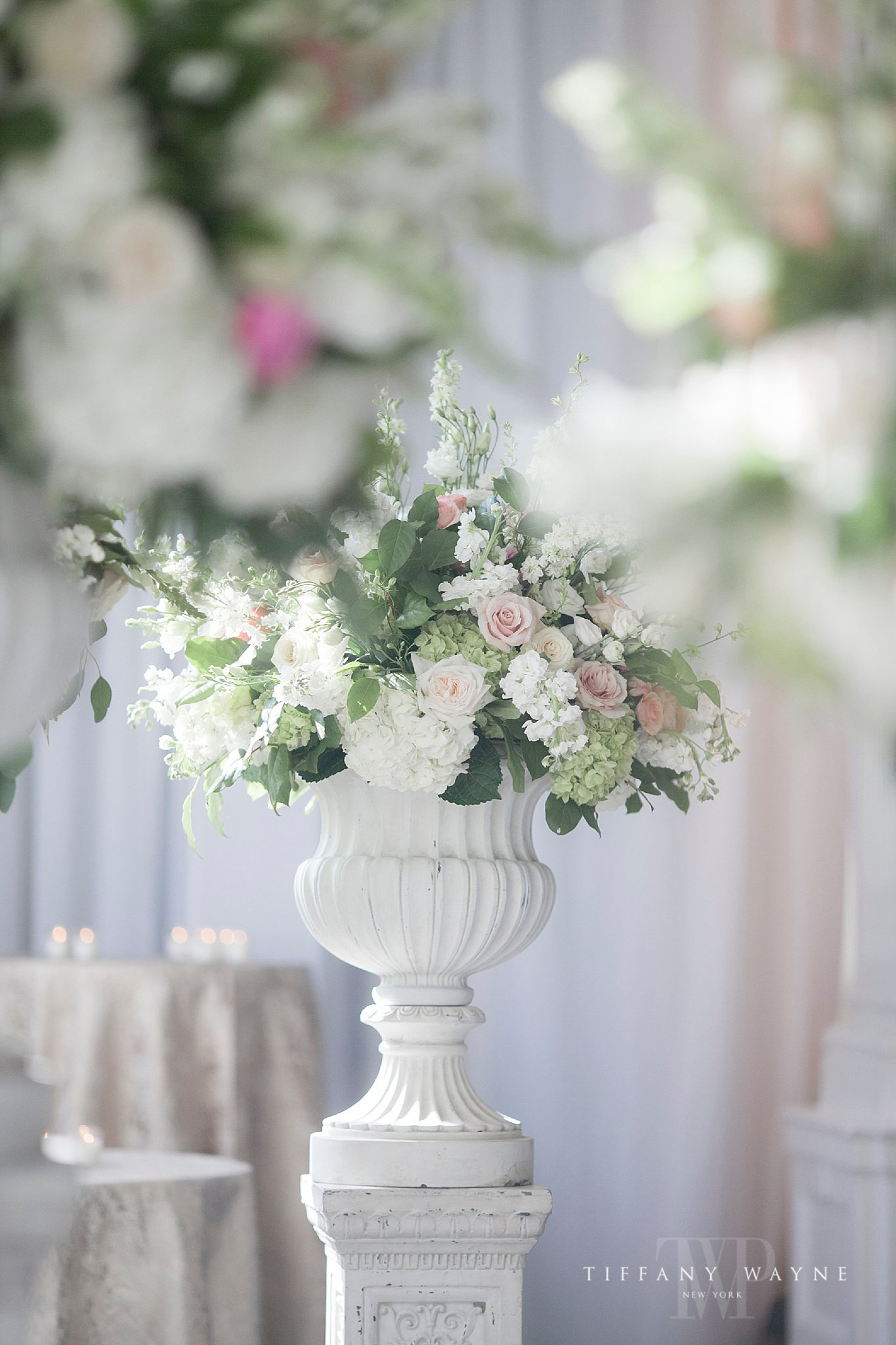 Renaissance Floral Design arrangements for Renaissance Hotel wedding day photographed by Tiffany Wayne Photography