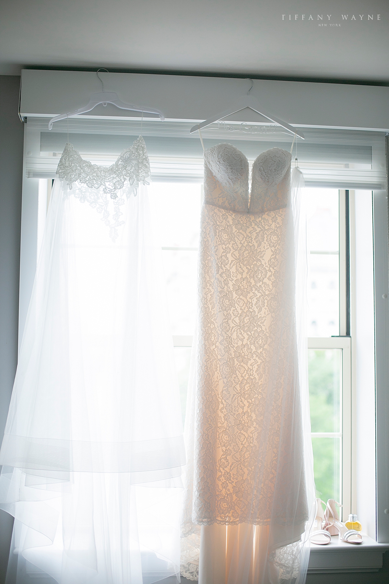 Two piece wedding gown from Angela's Bridal photographed by New York wedding photographer Tiffany Wayne