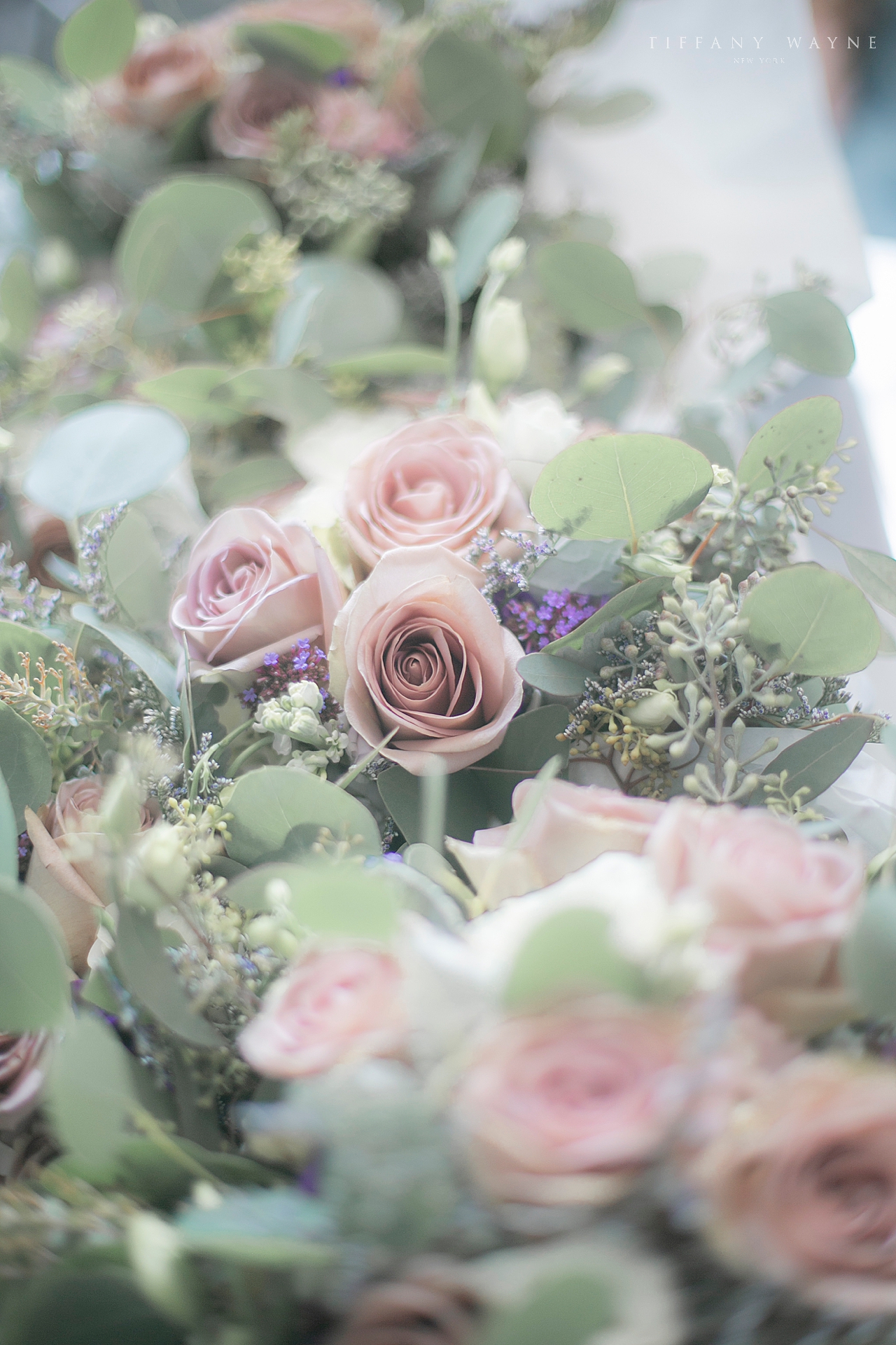 Michele's Florist creates blush pink and green wedding bouquets photographed by New York wedding photographer Tiffany Wayne