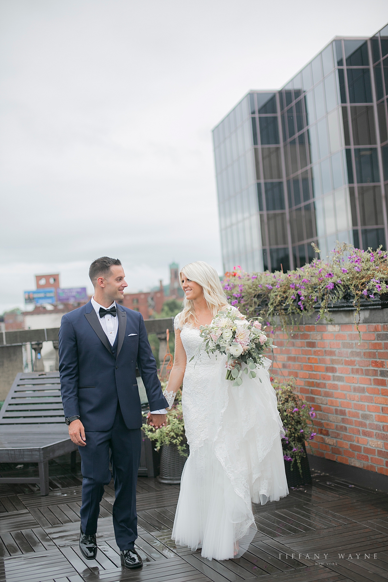 bride and groom on wedding day at Franklin Inn Plaza photographed by wedding photographer Tiffany Wayne Photography 