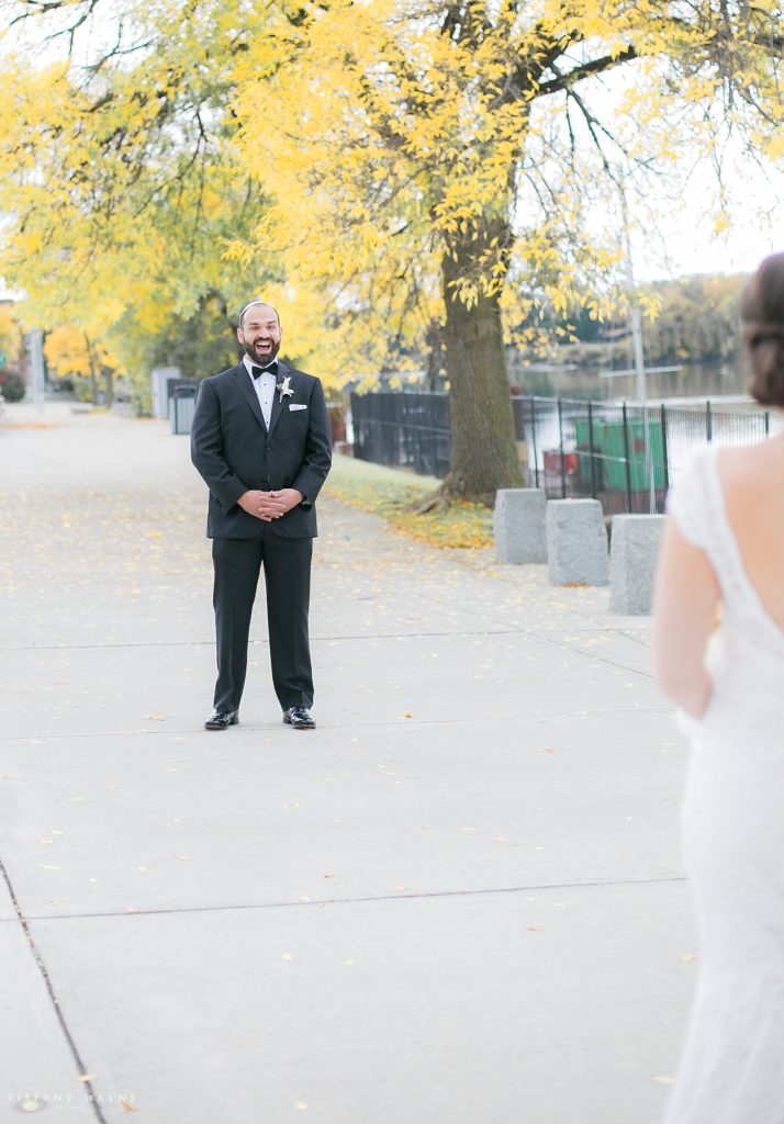 first look on NY wedding day photographed by wedding photographer Tiffany Wayne