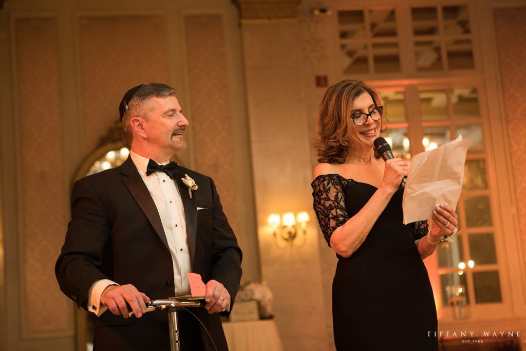 mother and father of the bride give toast at reception photographed by NY wedding photographer Tiffany Wayne