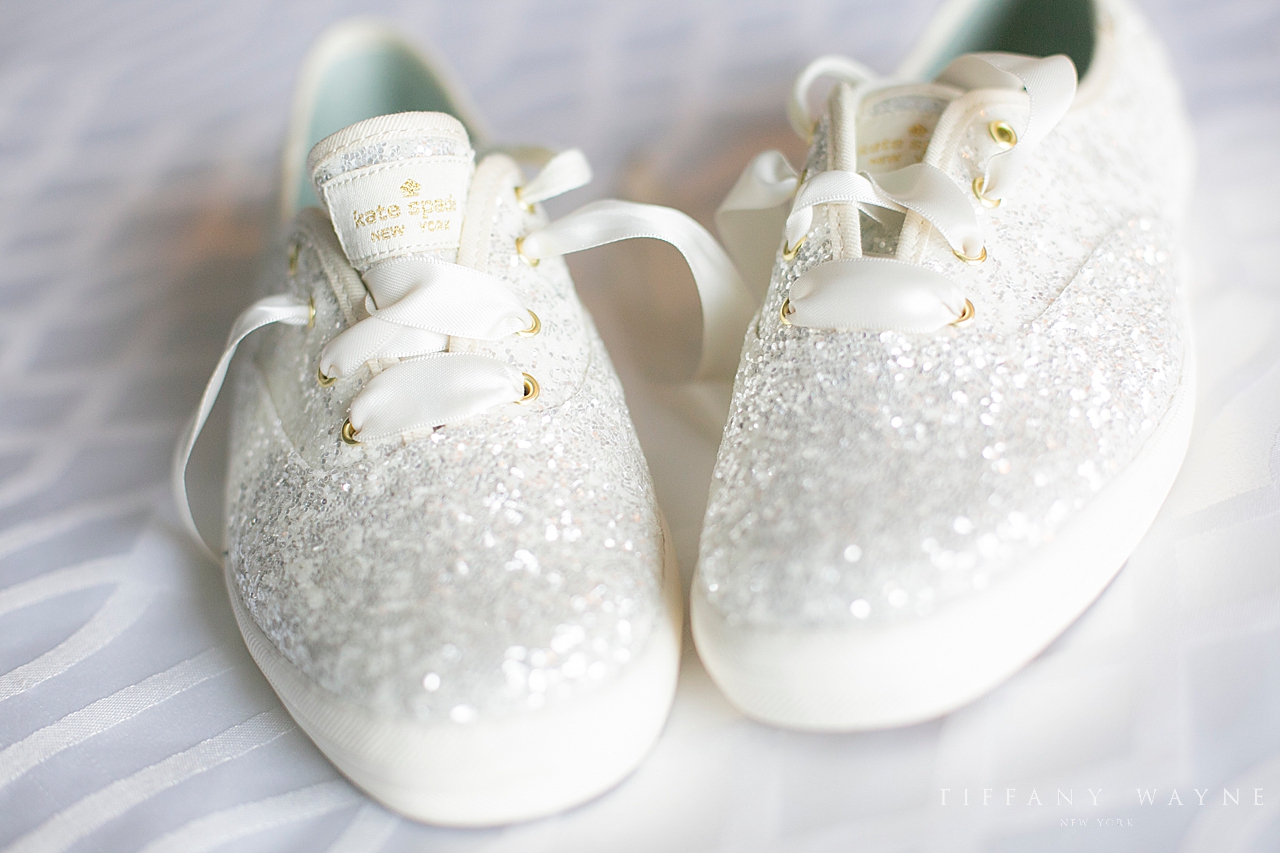 Sparkling bridal shoes for Franklin Plaza Inn wedding photographed by NY wedding photographer Tiffany Wayne Photography