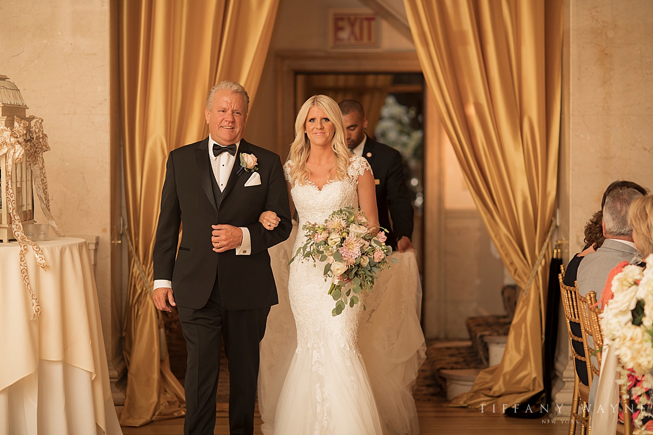 dad and daughter enter NY wedding photographed by wedding photographer Tiffany Wayne Photography